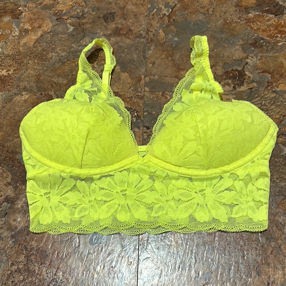PINK Victoria's Secret Yellow Lace Bra with Longline Style
